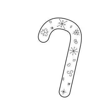 Stylized cute candy cane. Outline style. Vector illustration for decor, greeti Stock Illustration