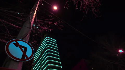 Stylized Cyberpunk Neon Skyscraper Video stock 331041734