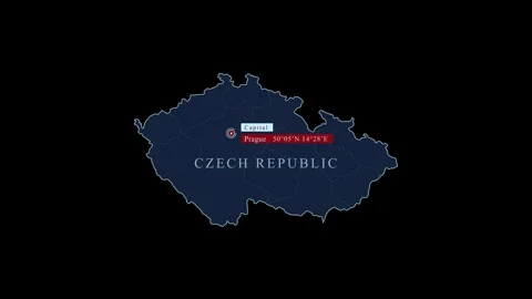 Stylized Czech Republic map with Prague and coordinates Видео 284461874