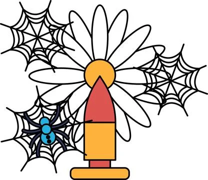 Stylized daisy stands tall beneath a spiderweb 스톡 일러스트