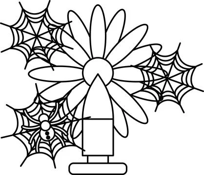 Stylized daisy stands tall beneath a spiderweb 스톡 일러스트