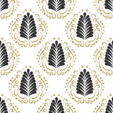 Stylized damask leaf or feather seamless pattern Stock Illustration