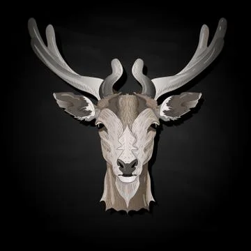 Stylized deer head vector illustration isolated on black background Stock Illustration