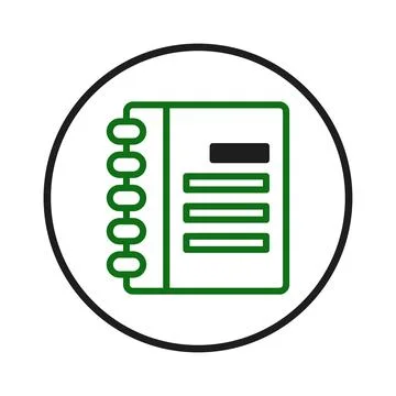 Stylized depiction of a coiled notebook within a circular emblem suitable f.. Stock Illustration