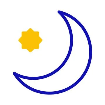 Stylized depiction of a crescent moon alongside a geometrical star design Ilustração Stock