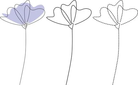 A stylized depiction of flower evolution from colored to outlined and dashe.. Stock Illustration