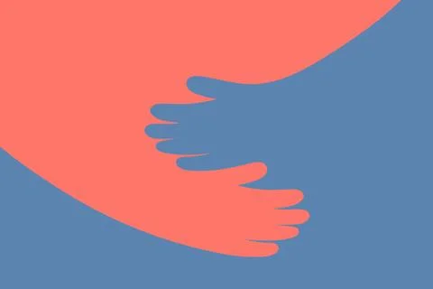 A stylized depiction of hands hugging, representing compassion, assistance, and Illustration