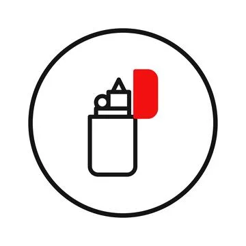 A stylized depiction of a lighter within a circular frame offers a modern d.. Stock Illustration