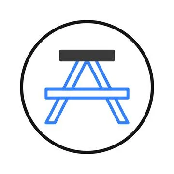 Stylized depiction of a picnic table within a circular frame for graphic re.. Stock Illustration