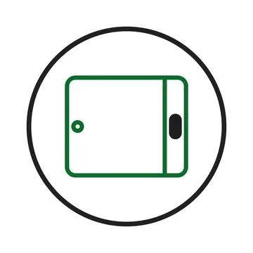Stylized depiction of a tablet interface with side buttons surrounded by en.. Illustrazione stock