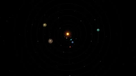 Stylized Digital Illustration of Solar System Planets Orbiting the Sun Stock Footage 348198672