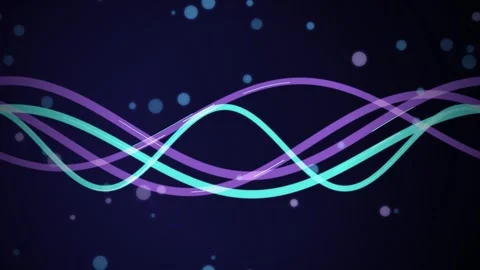 Stylized digital waves undulate horizontally with floating circular particle Stock Footage 342216697