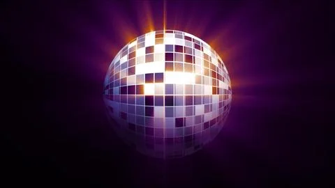 Stylized disco mirror ball emitting purple light rays Illustrazione stock