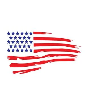 A stylized, distressed silhouette of a flag featuring stars and textured hori Stock Illustration