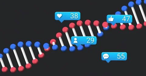 Stylized DNA double helix floating on digital background, with social media イラスト素材