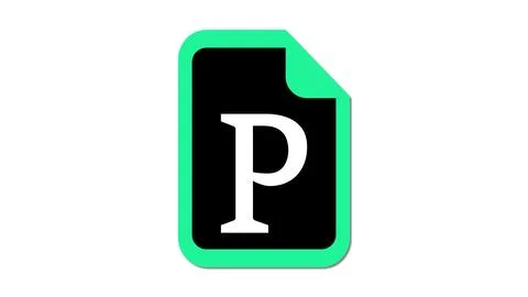 A Stylized Document Icon with a P symbol isolate on white background. Stock Illustration