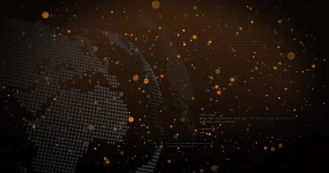 Stylized dot-matrix globe fragment rotating in data interface, glowing particles Stock Footage 309285990