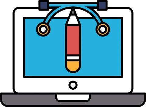 A stylized drawing of a pencil with a red tip and a blue background Stock Illustration