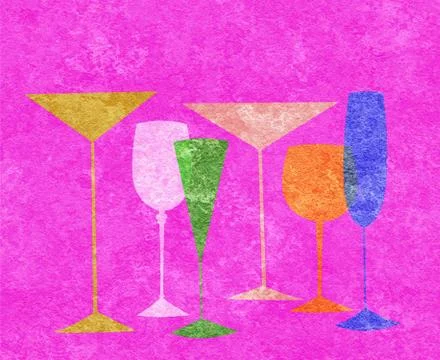 Stylized drinks on a hot pink background Stock-Illustration