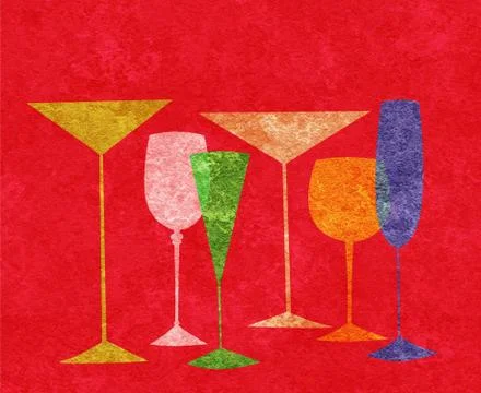 Stylized drinks on a red background Stock Illustration