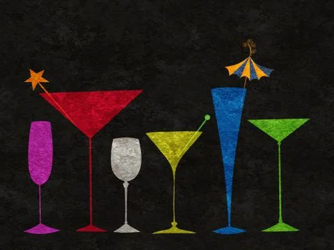 Stylized drinks in a row Stock Illustration