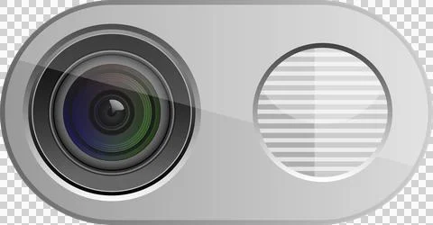 A stylized, dual-element device with a prominent lens and a patterned circu.. Stock Illustration