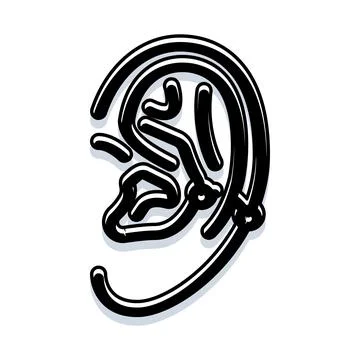 Stylized ear with multiple body piercing jewelry Stock Illustration