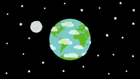 Stylized Earth and Moon in Space Animation Stock Footage 89364612