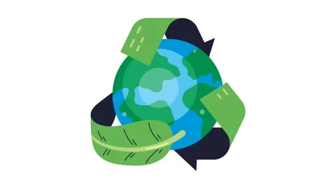 Stylized Earth Globe with Green Leaf Recycling Symbol for Environmental Con.. Stock Footage 342120937