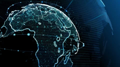 Stylized Earth globe rotating, focus point changing from near to far Video stock 106699509