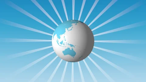 Stylized earth globe rotating in space with sunbeams radiating outwards, on.. Video stock 308151936