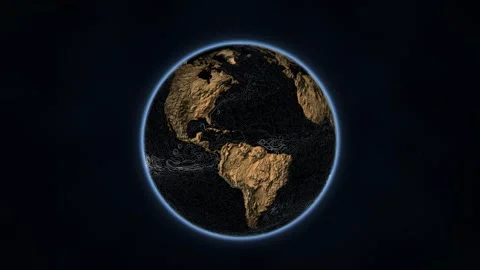 Stylized Earth globe visualizing global ocean currents, detailed 3D terrain Stock Footage 342804747