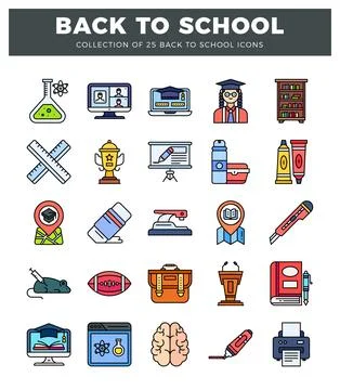 Stylized educational icons for back to school. a flat design elements. Stock Illustration