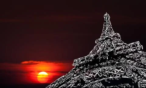 Stylized Eiffel Tower blurred sky background 스톡 사진