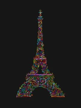 Stylized Eiffel Tower landmark in Paris, . Floral Ornament. Sketch for your Stock Illustration