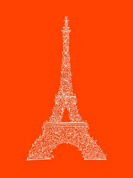 Stylized Eiffel Tower landmark in Paris, . Floral Ornament. Sketch for your Illustrazione stock