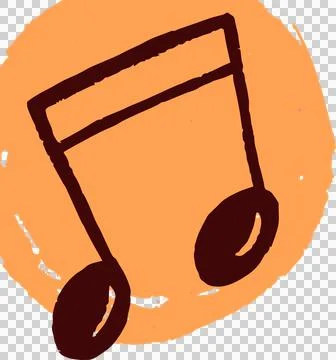 Stylized eighth note is appearing over orange brush circle in flat design Stock Illustration