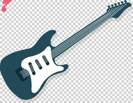 Stylized electric guitar is floating at angle with white pickguard, pickups, Stock Illustration