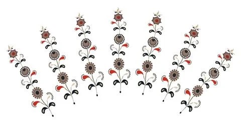 Stylized elements in the form of flowers on an arcuate line. Stock Illustration