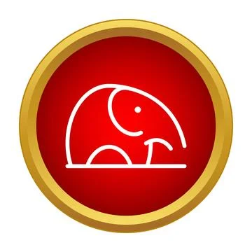 Stylized elephant icon in golden bordered red circle Stock Illustration
