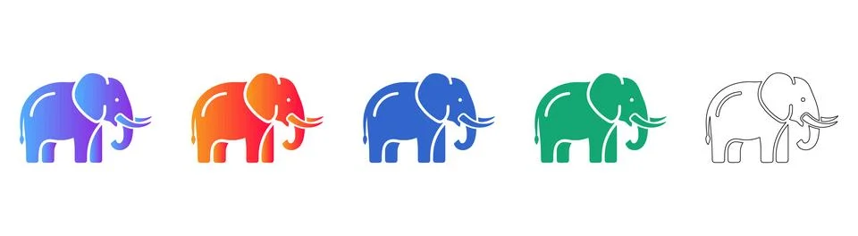 Stylized Elephant Icon Set Stock Illustration