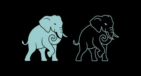 Stylized elephant illustration in solid color and outline styles with elephan Stock Illustration