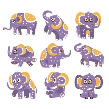 Stylized Elephant With Polka-Dotted Pattern Series Of Childish Stickers Or 스톡 일러스트