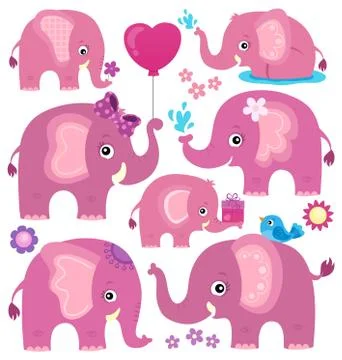 Stylized elephants theme set Stock Illustration
