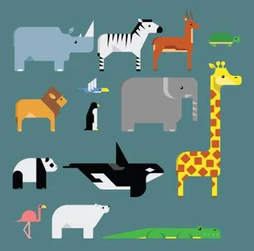 Stylized endangered animals vector set Stock Illustration