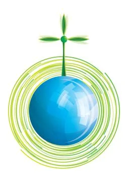 Stylized environmental windmill on blue shiny globe illustration Stock Illustration