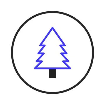 Stylized evergreen tree emblem with crisp lines inside circular badge desig.. イラスト素材