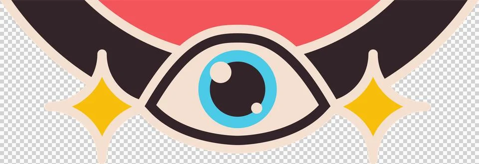Stylized eye is floating on transparent canvas with red semicircle, turquoise Stock Illustration