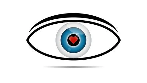 Stylized eye graphic featuring a vibrant red heart symbol Ilustração Stock
