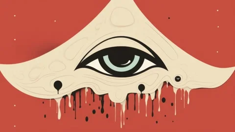 Stylized eye melting on red background, abstract surreal digital animation,.. 库存影片 341429224